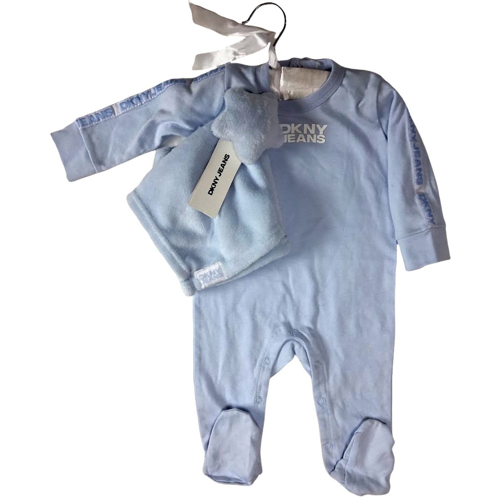 DKNY Baby Blue 2pc Outfit Set Star Security Blanket Lovey Boy 6‎ 9 Mos NWT